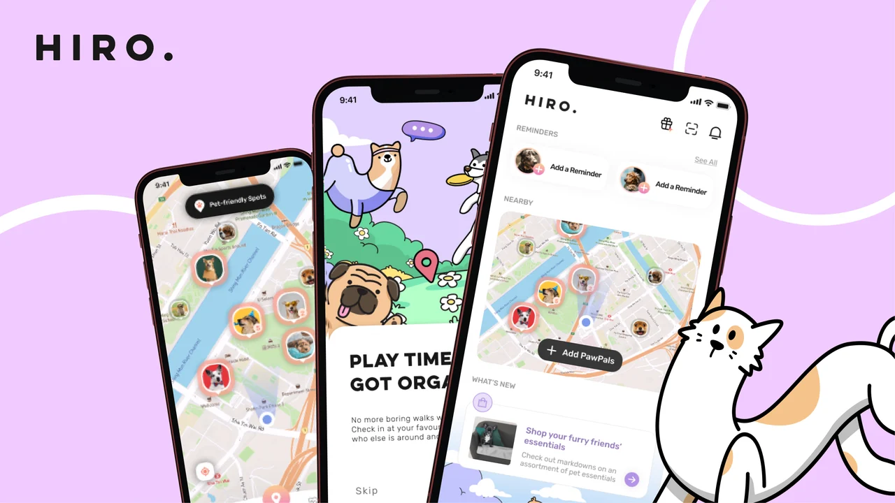 Hiro pet-community app screens