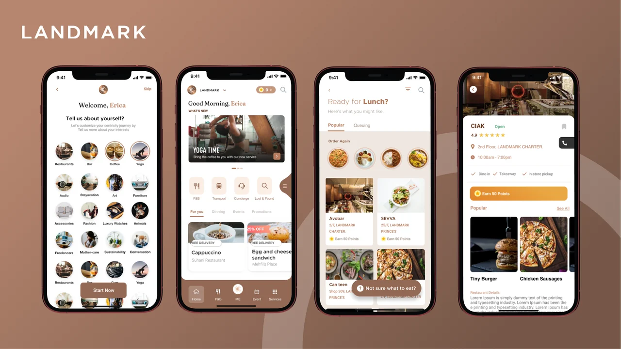 Landmark premium lifestyle app screens