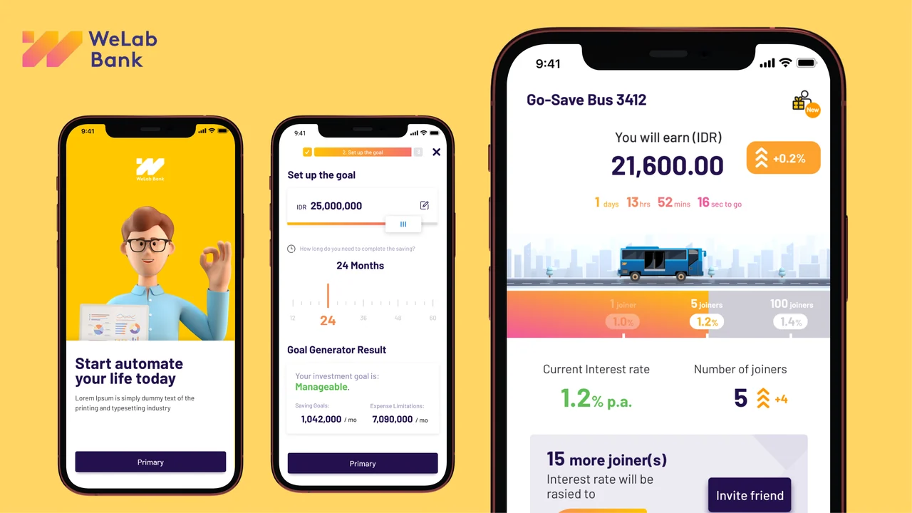 WeLab digital banking app screens